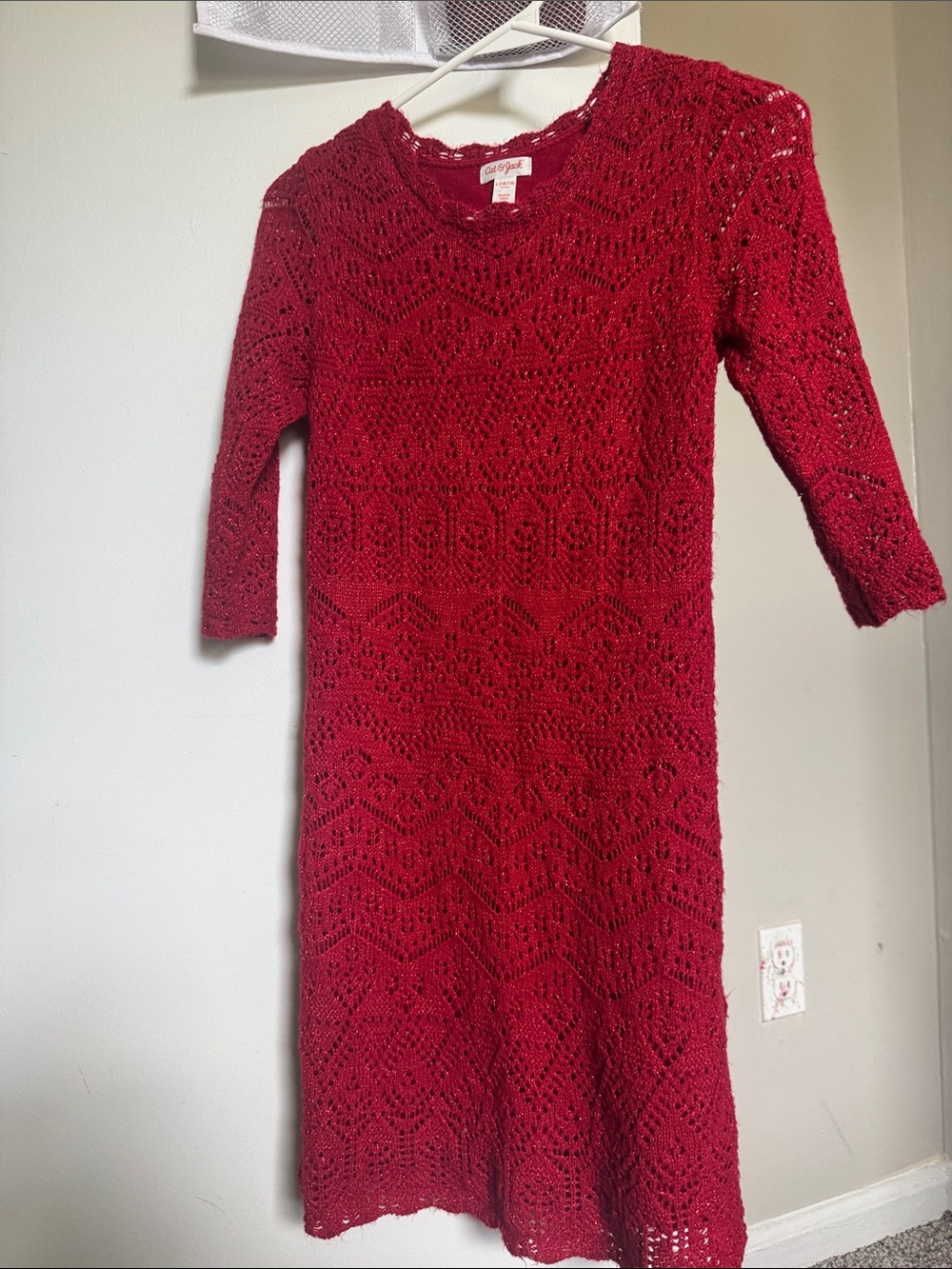 Cat & Jack Red Crochet Knit Girls Dress